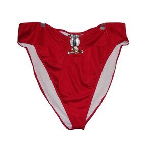 PrettyLittleThing Bikini Bottoms Womens Plus Size 16 Red gold hammered trim swim